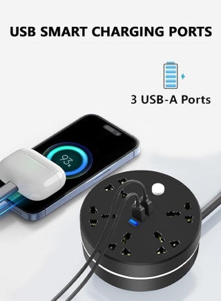 شريط طاقة، سلك تمديد عالمي بخمسة منافذ طاقة و3 منافذ USB، بطول مترين، شريط طاقة بخمسة منافذ مع منفذ شحن USB - view 4